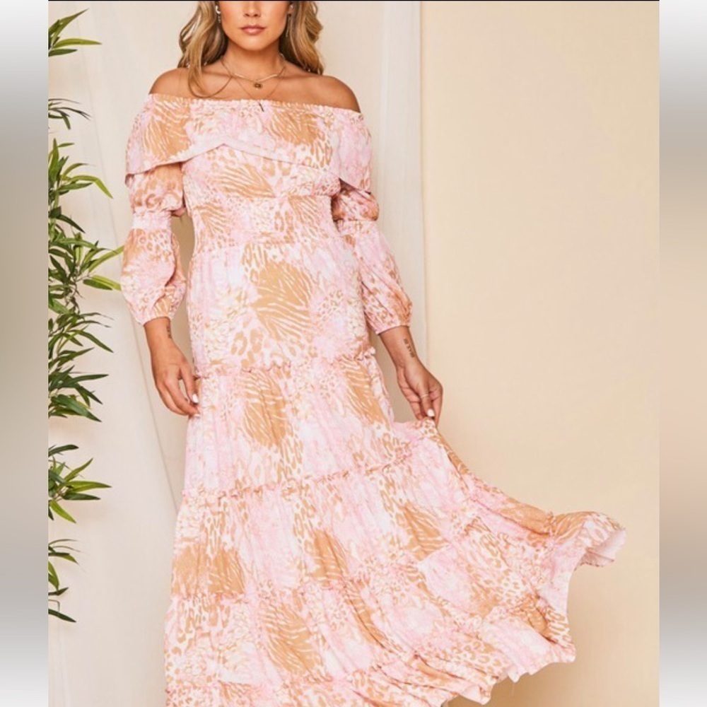 NWT Peach Love Maxi Off Shoulder Tier BOHO Dress M